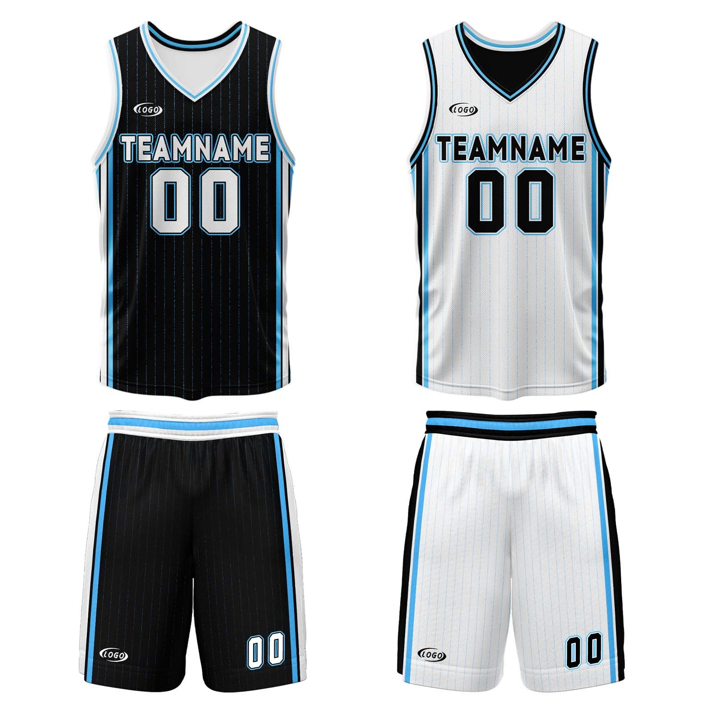 Custom Black White Blue Reversible Basketball Suit for Adults and Kids Personalized Jersey