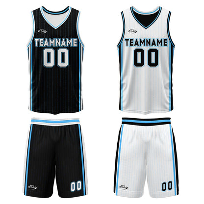 Custom Black White Blue Reversible Basketball Suit for Adults and Kids Personalized Jersey