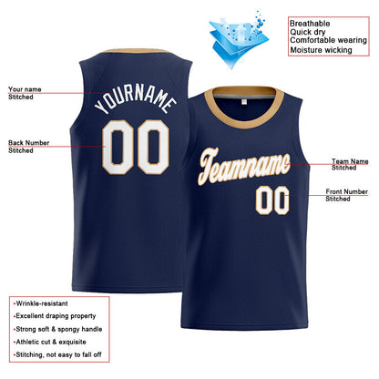 Custom Stitched Basketball Jersey for Men, Women And Kids Navy-Gold-White