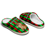 Custom Your Own Personalized Cotton Slippers for Dog Cat Lover Add Any Text Photoes Red&Green Diamond