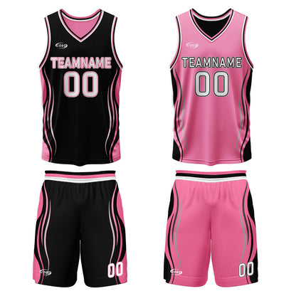 Custom Black Pink Reversible Basketball Suit for Adults and Kids Personalized Jersey