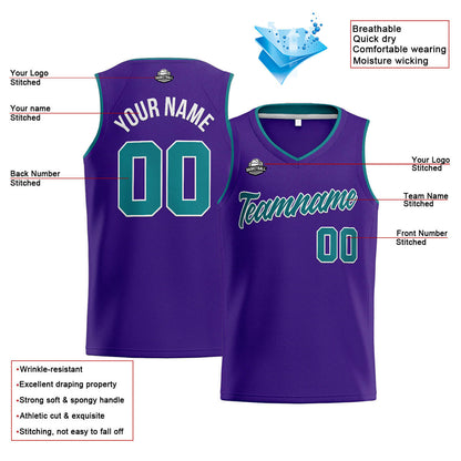 Custom Stitched Basketball Jersey for Men, Women  And Kids Purple-Teal