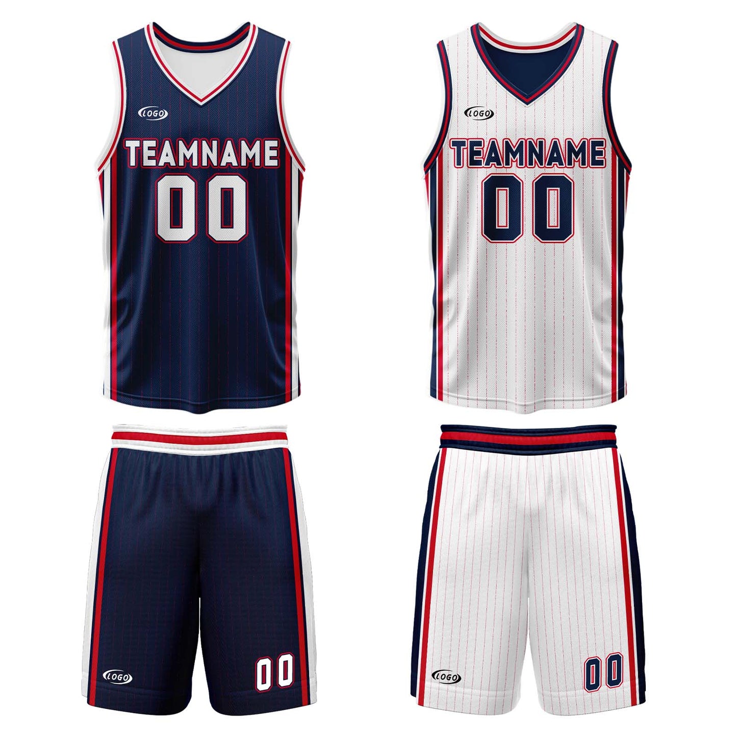 Custom Navy White Red Reversible Basketball Suit for Adults and Kids Personalized Jersey