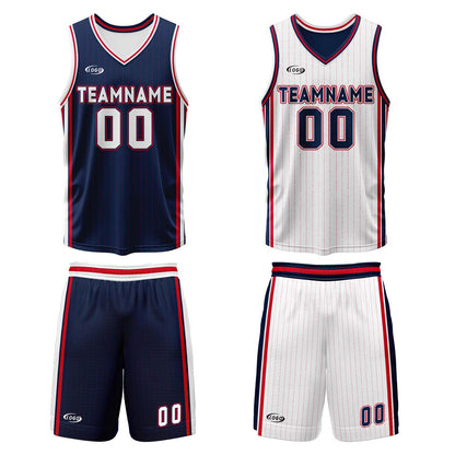 Custom Navy White Red Reversible Basketball Suit for Adults and Kids Personalized Jersey