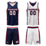 Custom Navy White Red Reversible Basketball Suit for Adults and Kids Personalized Jersey