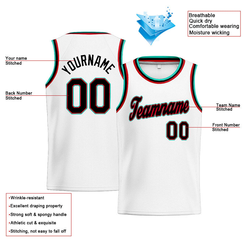 Custom Stitched Basketball Jersey for Men, Women And Kids White-Teal-Black-Red