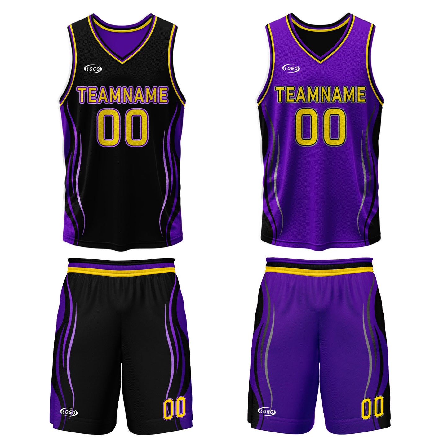 Custom Black Purple Yellow Reversible Basketball Suit for Adults and Kids Personalized Jersey