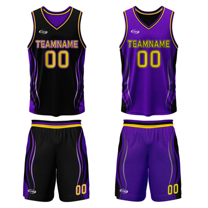 Custom Black Purple Yellow Reversible Basketball Suit for Adults and Kids Personalized Jersey