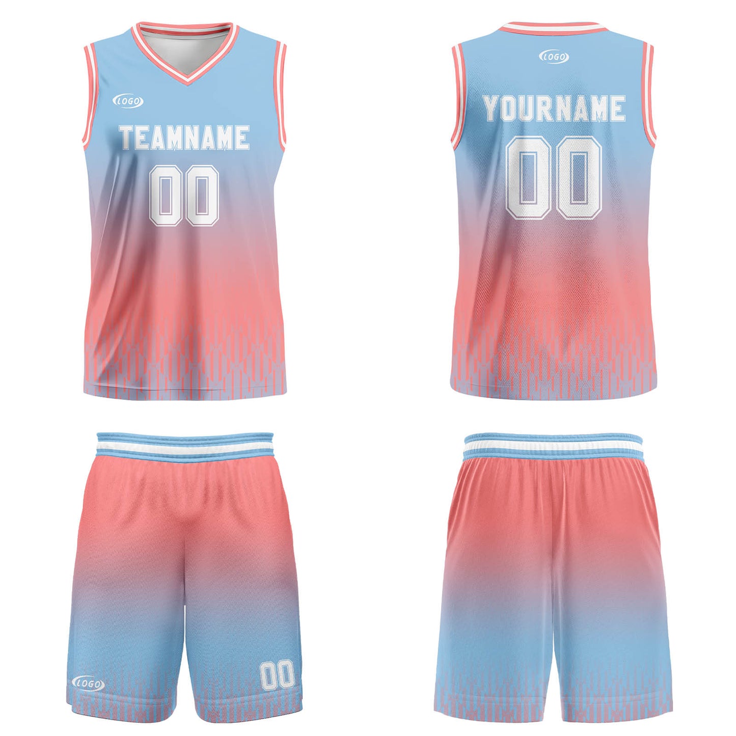 Custom Blue  Pink White Gradient Basketball Jersey Uniform Suit Printed Your Logo Name Number