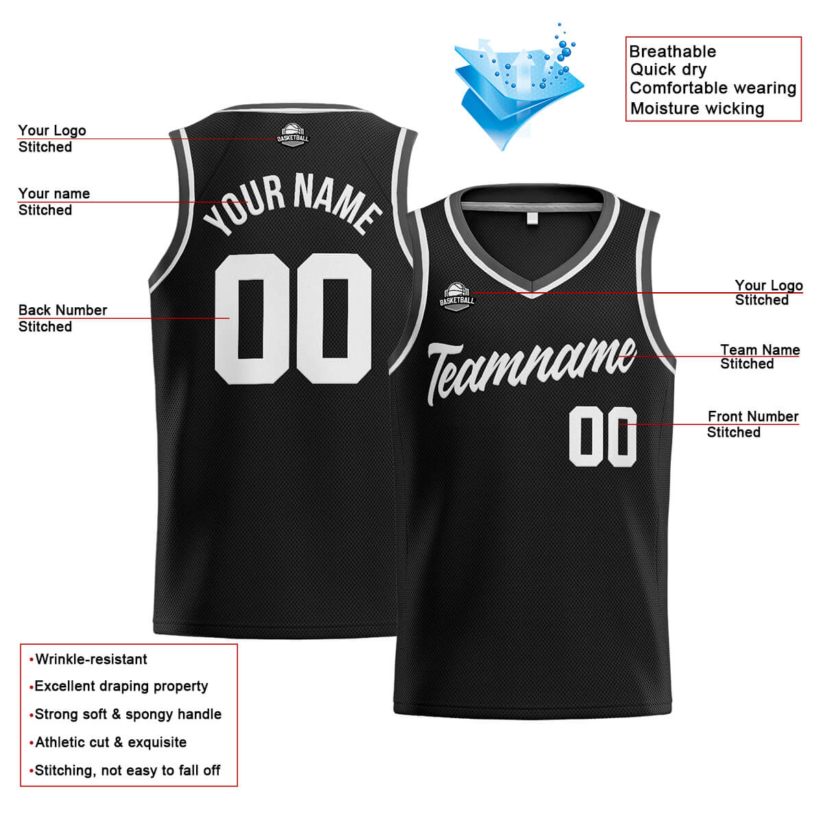 Custom Stitched Basketball Jersey for Men, Women  And Kids Black-Dark Gray