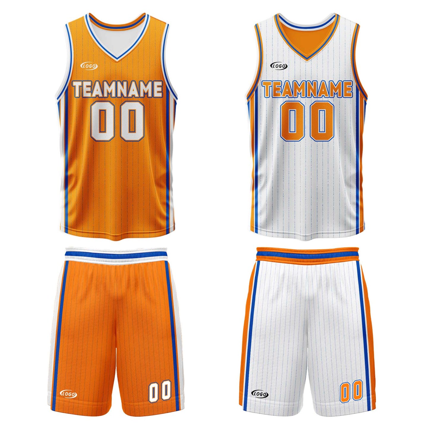 Custom Orange White Blue Reversible Basketball Suit for Adults and Kids Personalized Jersey