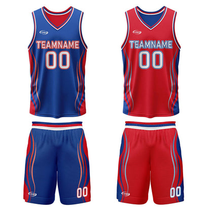 Custom Blue Red Reversible Basketball Suit for Adults and Kids Personalized Jersey