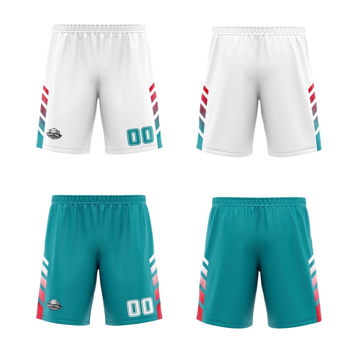 Custom White Teal Red Reversible Basketball Suit for Adults and Kids Personalized Jersey