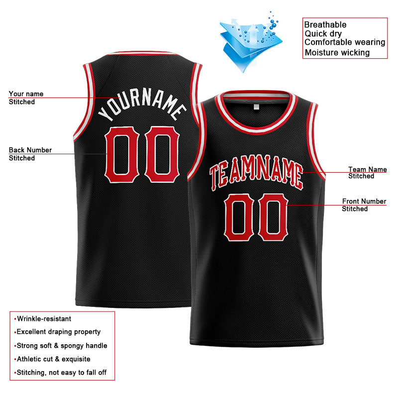 Custom Stitched Basketball Jersey for Men, Women And Kids Black-Red-White