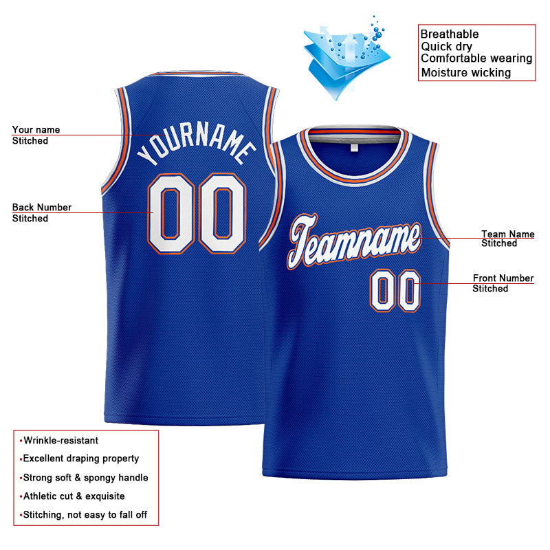 Custom Stitched Basketball Jersey for Men, Women And Kids Royal-White-Orange