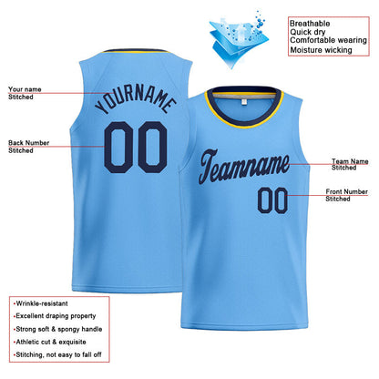 Custom Stitched Basketball Jersey for Men, Women And Kids Light Blue-Navy-Yellow
