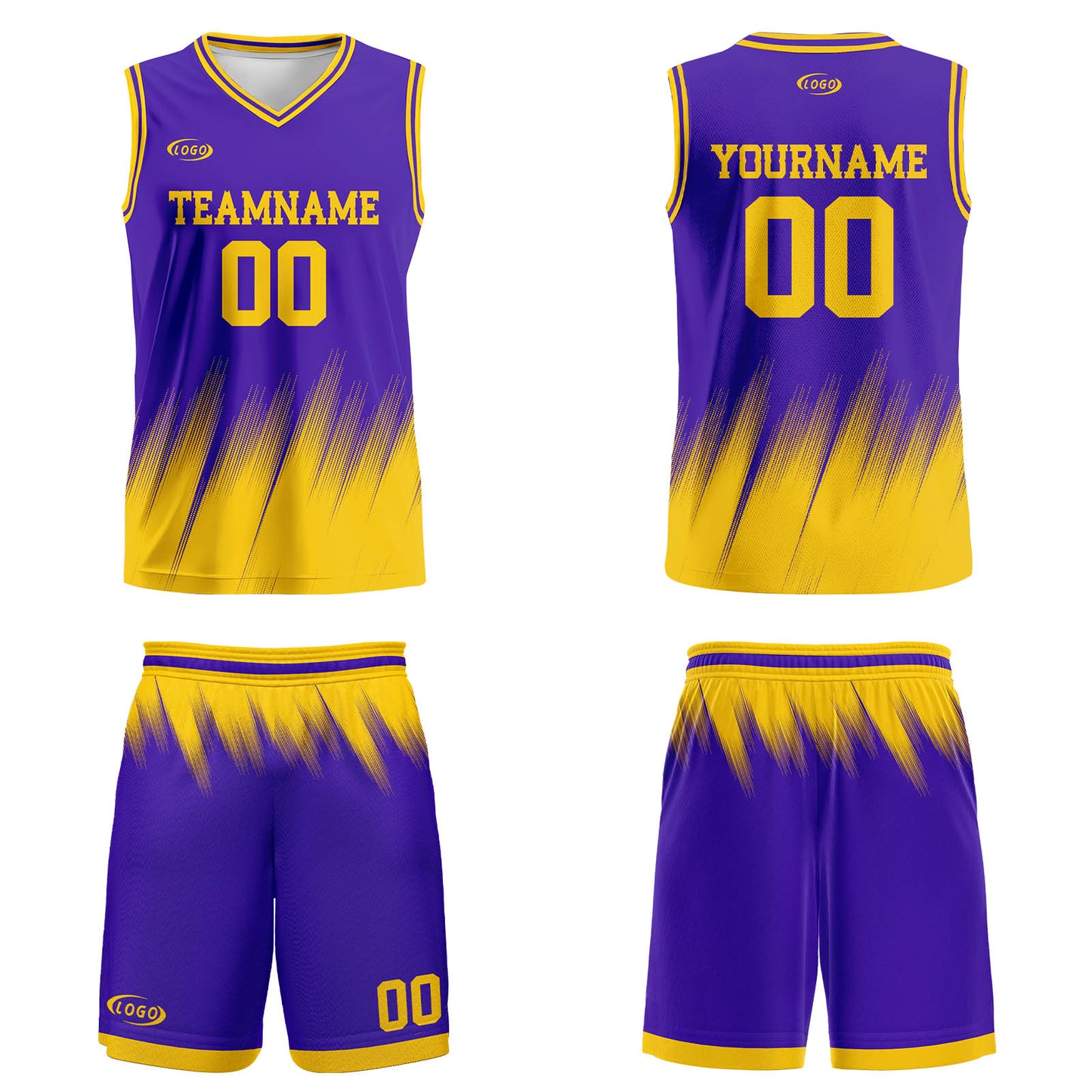 Custom Purple Yellow Basketball Jersey Uniform Suit Printed Your Logo Name Number