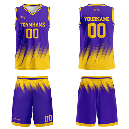 Custom Purple Yellow Basketball Jersey Uniform Suit Printed Your Logo Name Number