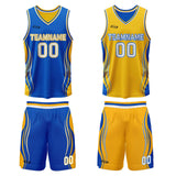 Custom Blue Yellow Reversible Basketball Suit for Adults and Kids Personalized Jersey
