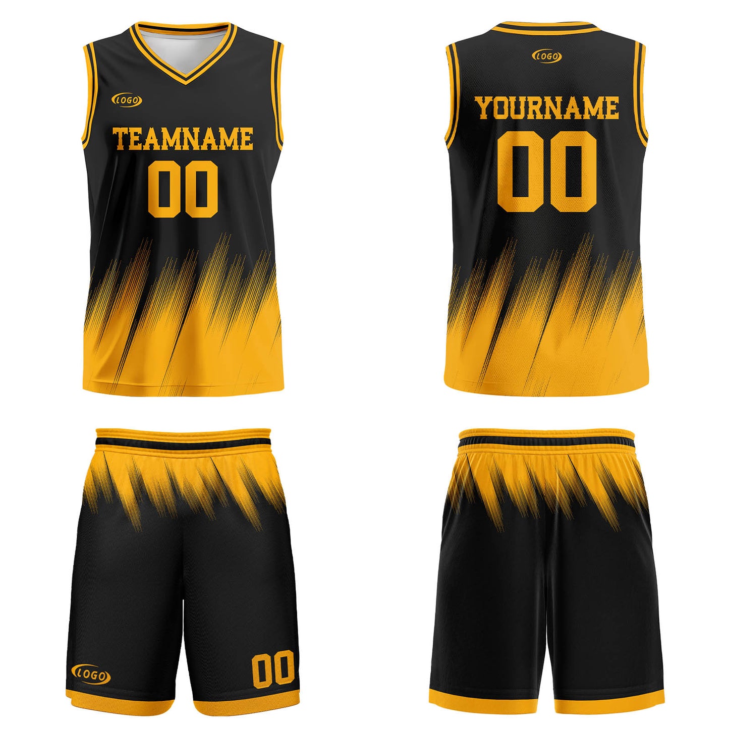 Custom Black Yellow Basketball Jersey Uniform Suit Printed Your Logo Name Number