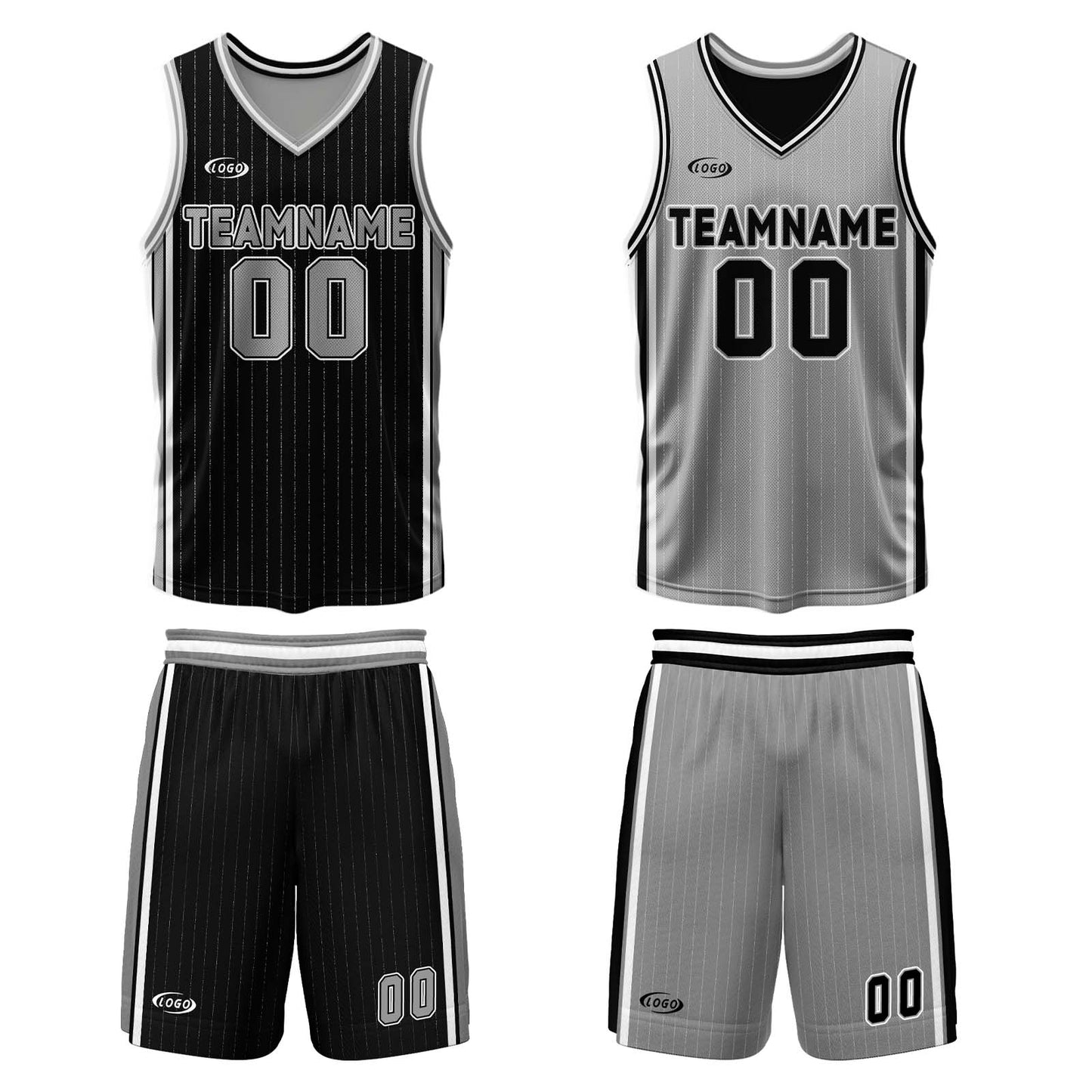 Custom Black Grey Reversible Basketball Suit for Adults and Kids Personalized Jersey