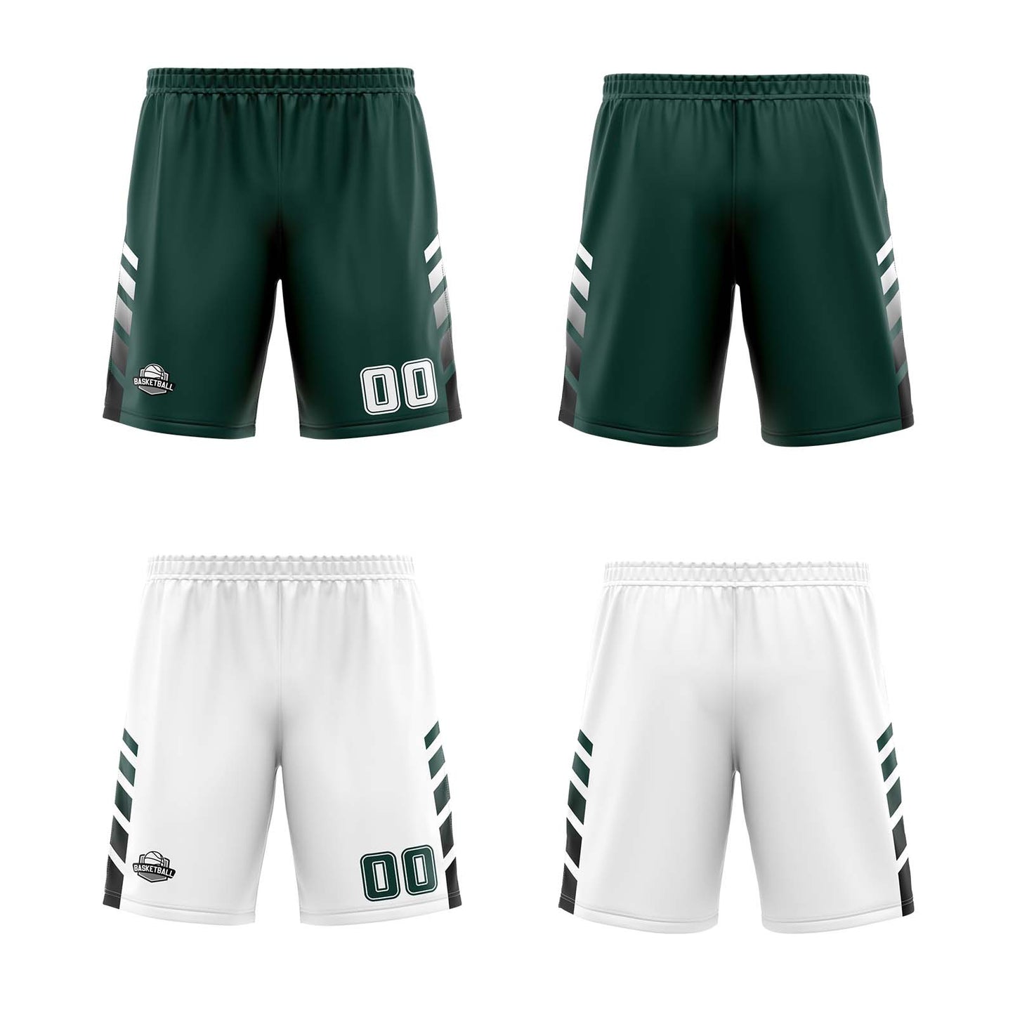 Custom Deep Green White Black Reversible Basketball Suit for Adults and Kids Personalized Jersey