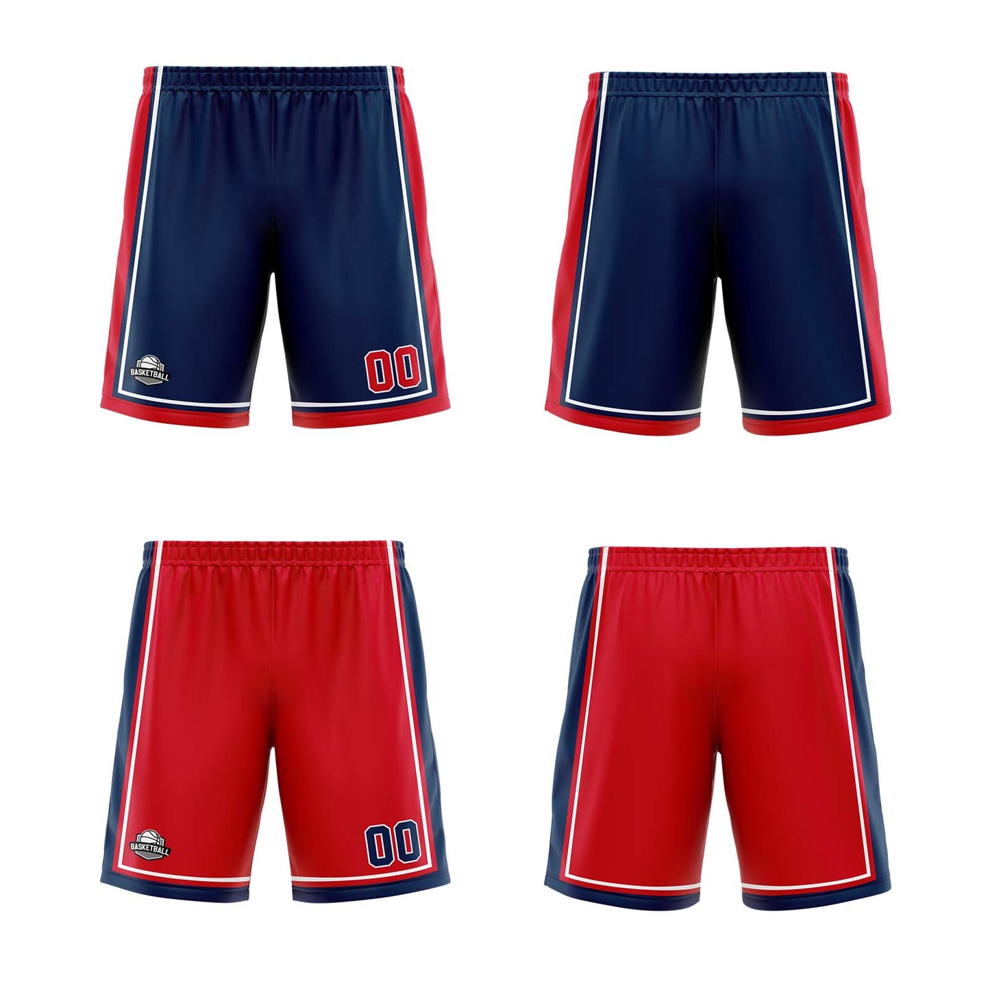 Custom Navy Red White Reversible Basketball Suit for Adults and Kids Personalized Jersey