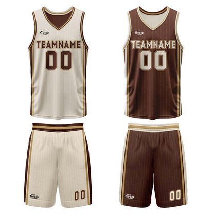 Custom Cream Brown Reversible Basketball Suit for Adults and Kids Personalized Jersey