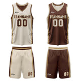 Custom Cream Brown Reversible Basketball Suit for Adults and Kids Personalized Jersey