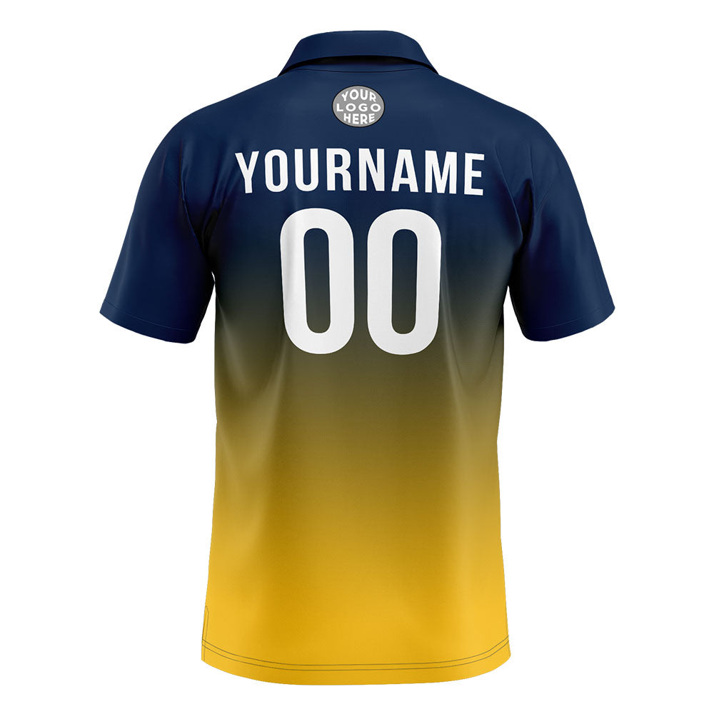 Custom Navy Yellow Football Gradient Polo Shirts  Add Your Unique Logo/Name/Number