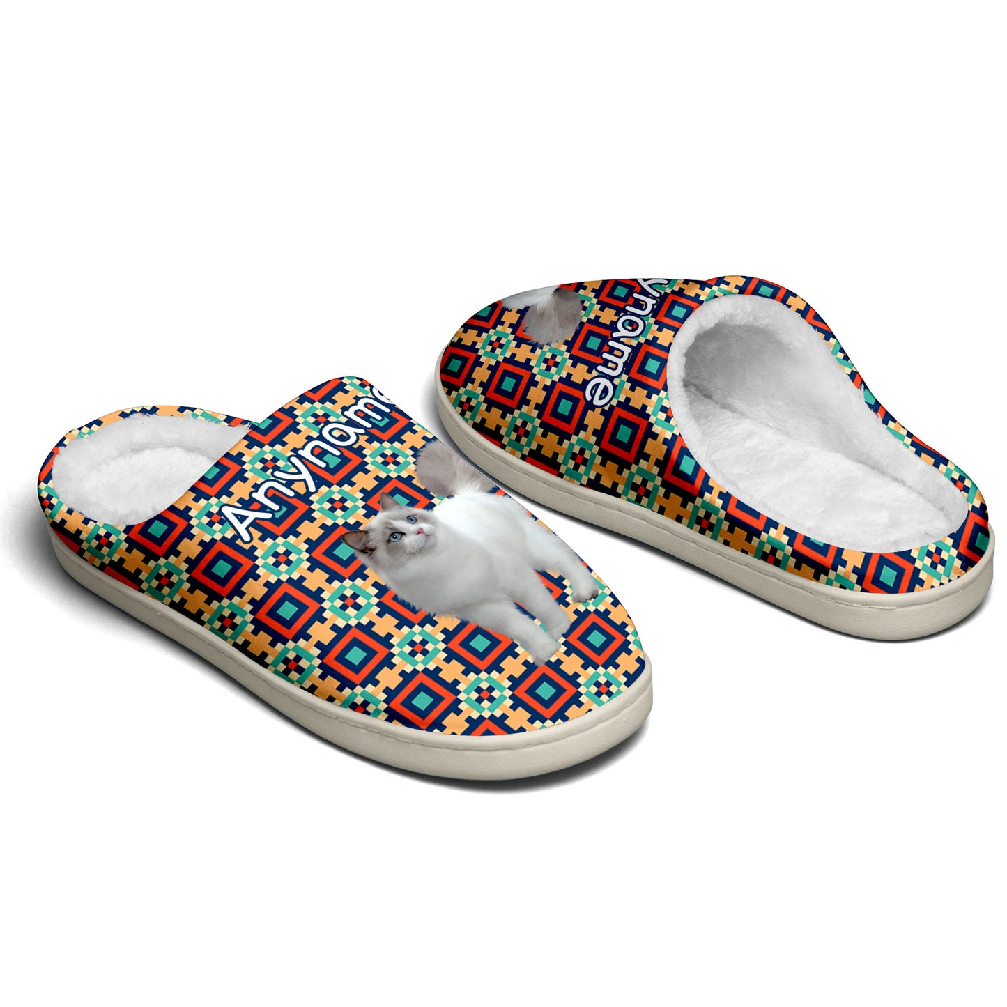 Custom Your Own Personalized Cotton Slippers for Dog Cat Lover Add Any Text Photoes Red&Navy Lattice