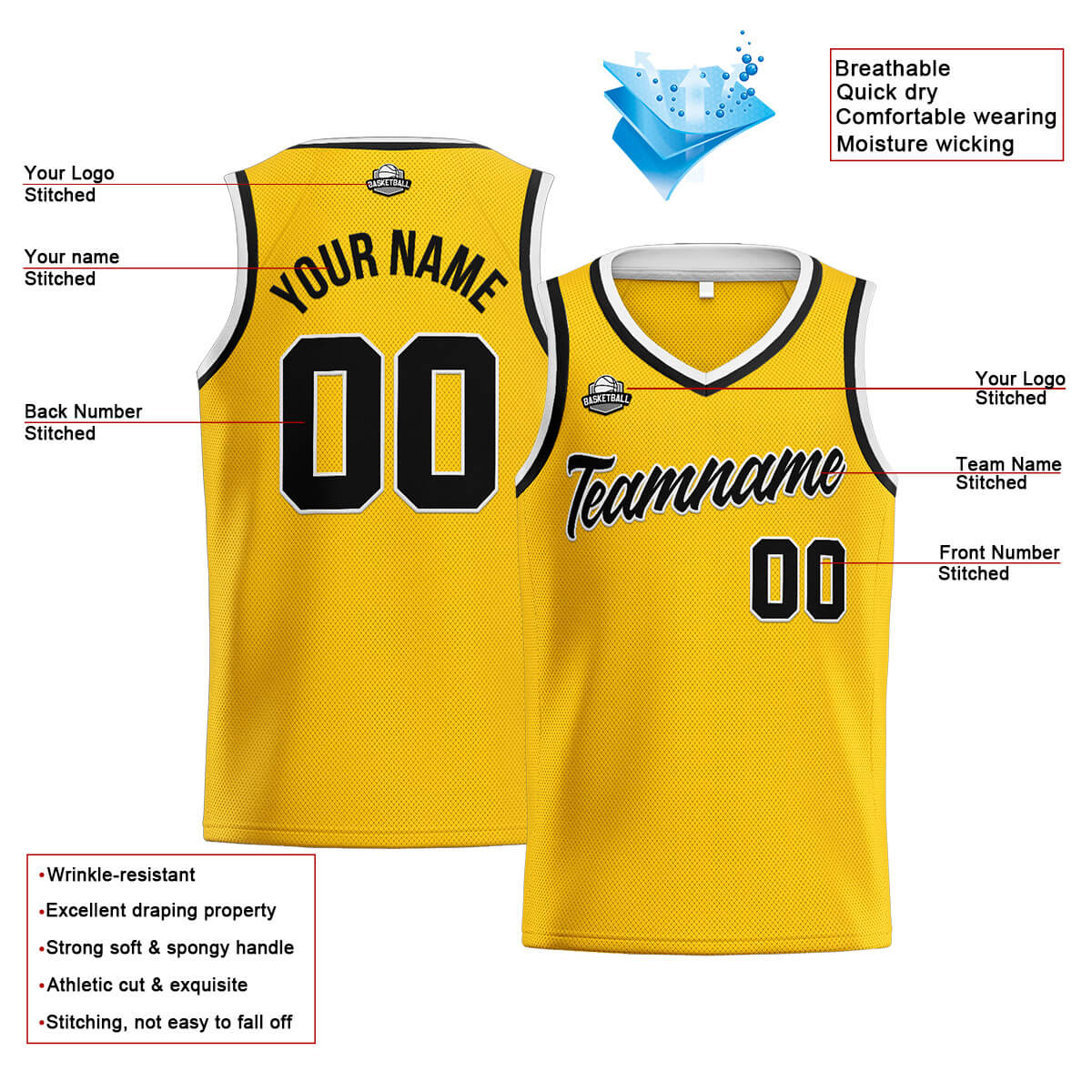 Custom Stitched Basketball Jersey for Men, Women  And Kids Yellow-Black