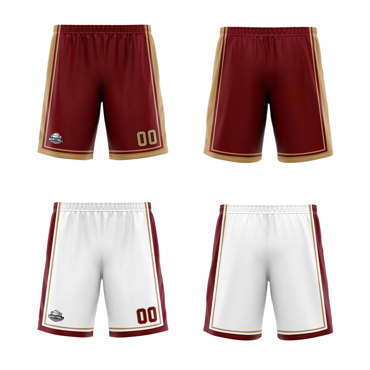 Custom Wine Gold Reversible Basketball Suit for Adults and Kids Personalized Jersey