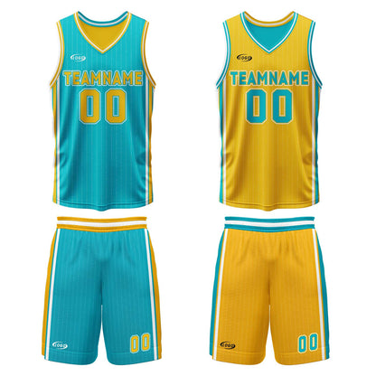 Custom Cyan Yellow Reversible Basketball Suit for Adults and Kids Personalized Jersey