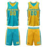 Custom Cyan Yellow Reversible Basketball Suit for Adults and Kids Personalized Jersey