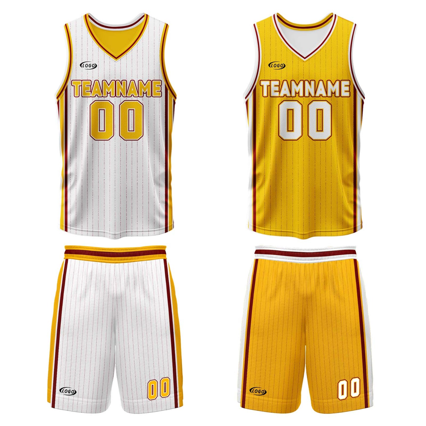 Custom White Yellow Reversible Basketball Suit for Adults and Kids Personalized Jersey