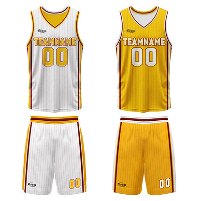 Custom White Yellow Reversible Basketball Suit for Adults and Kids Personalized Jersey