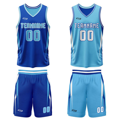 Custom Blue White Reversible Basketball Suit for Adults and Kids Personalized Jersey
