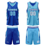 Custom Blue White Reversible Basketball Suit for Adults and Kids Personalized Jersey