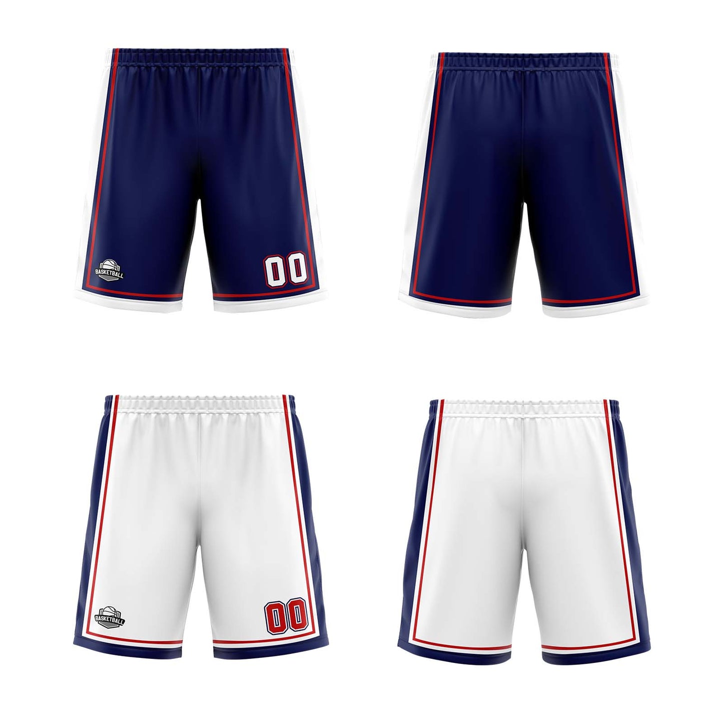 Custom Navy White Red Reversible Basketball Suit for Adults and Kids Personalized Jersey