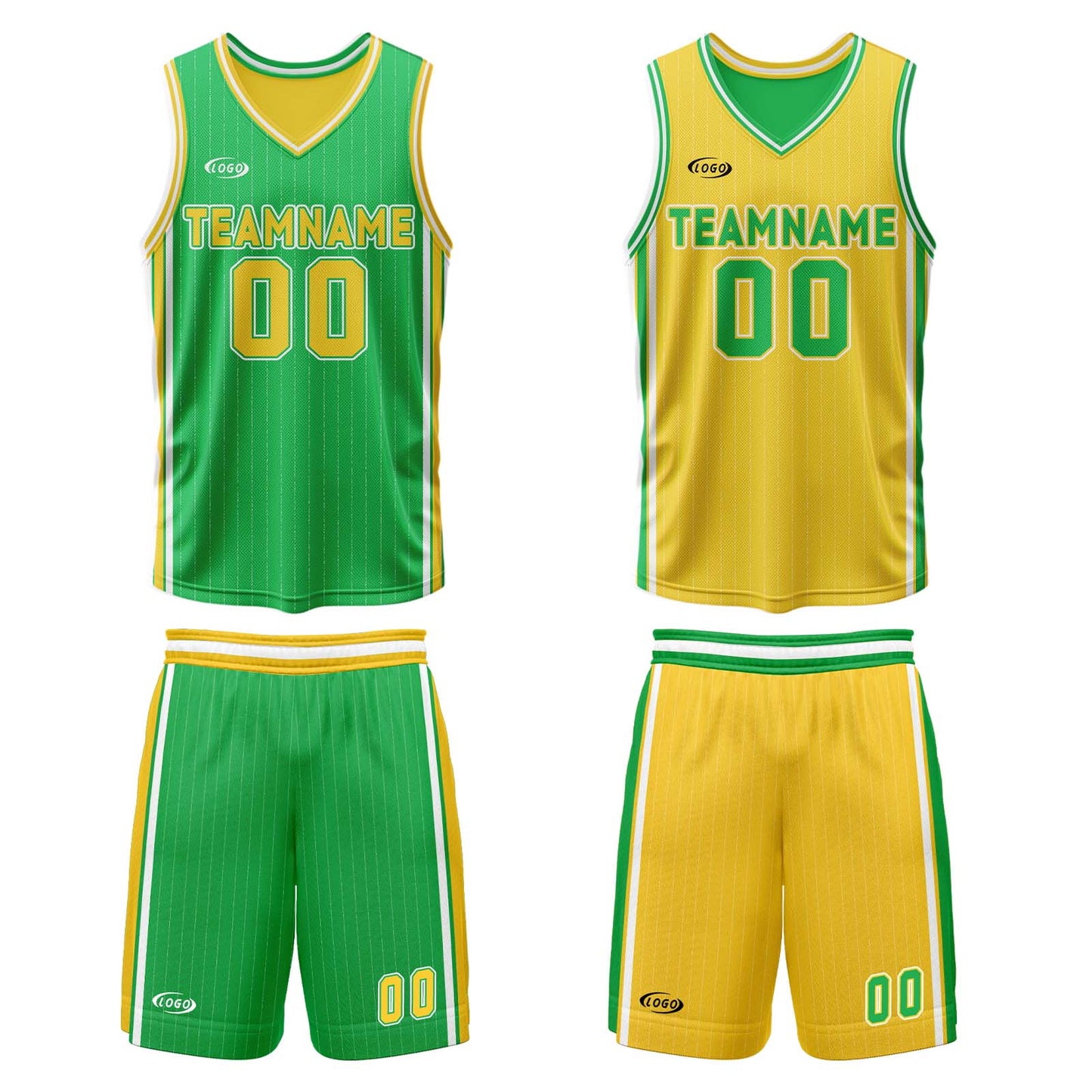 Custom Green Yellow Reversible Basketball Suit for Adults and Kids Personalized Jersey