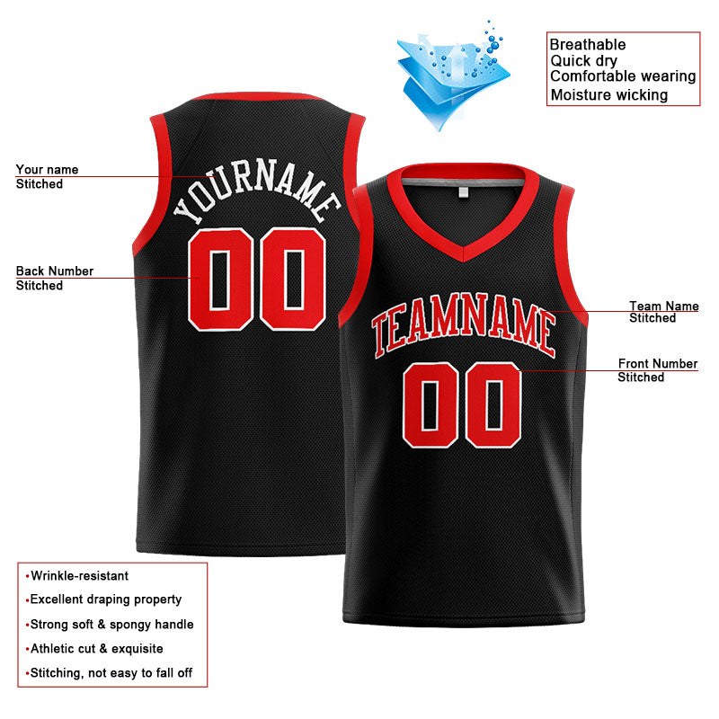 Custom Stitched Basketball Jersey for Men, Women And Kids Black-Red-White