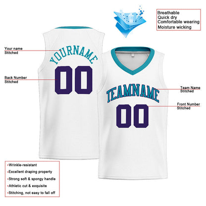 Custom Stitched Basketball Jersey for Men, Women And Kids White-Teal-Purple