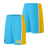 Custom basketball jersey shorts for men and women. Embroidered and printed name, number and logo Light Blue&Yellow