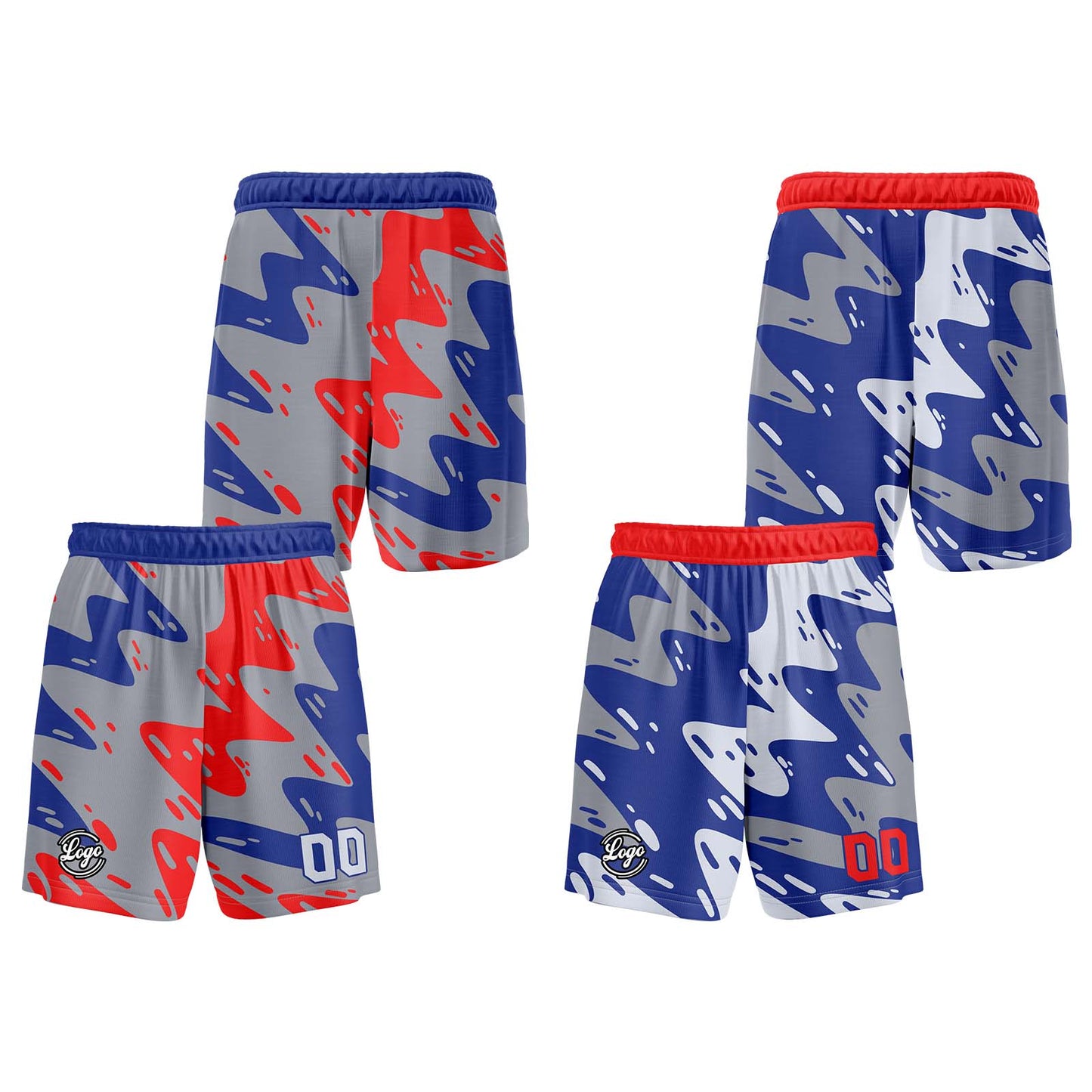 Custom Grey Blue Red Reversible Basketball Suit for Adults and Kids Personalized Jersey