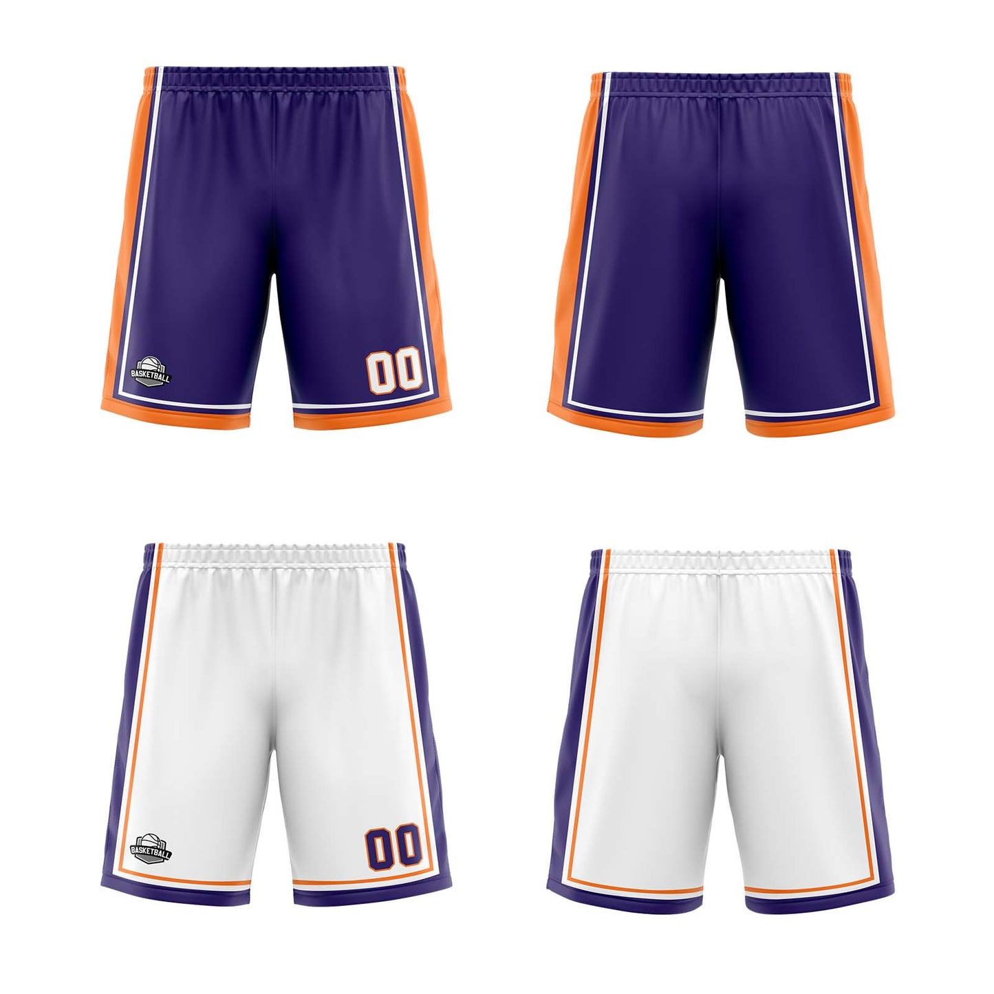 Custom Purple White Orange Reversible Basketball Suit for Adults and Kids Personalized Jersey