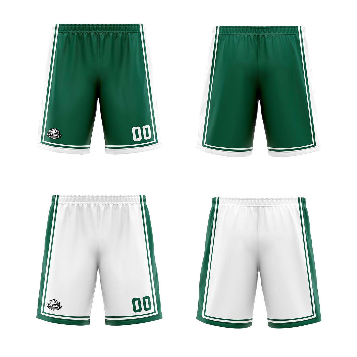 Custom Green White Reversible Basketball Suit for Adults and Kids Personalized Jersey