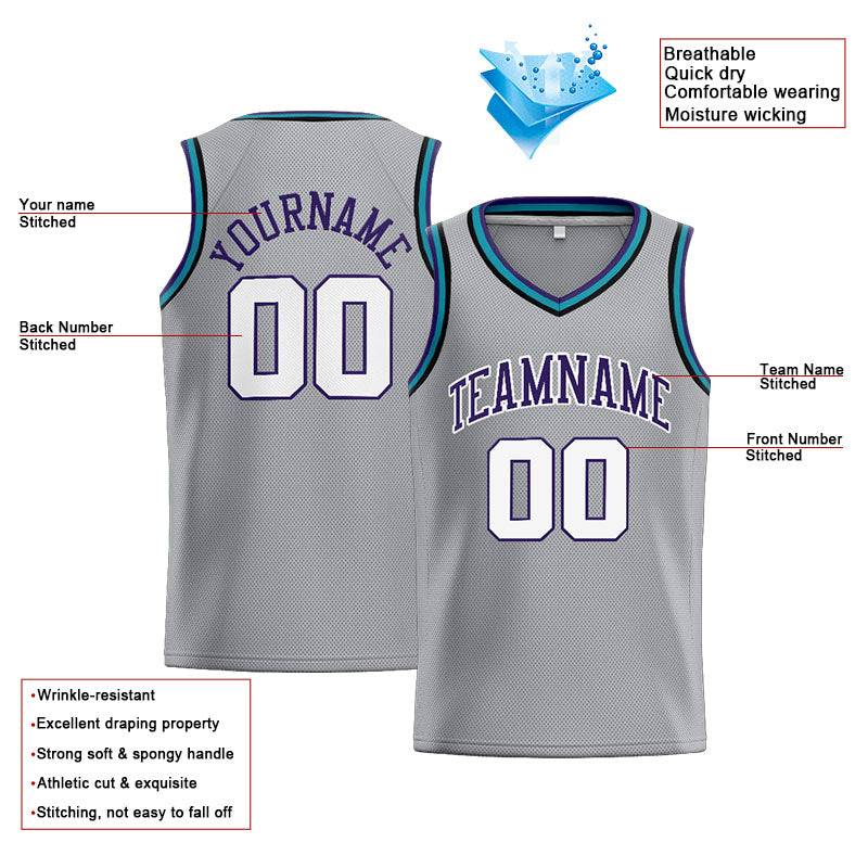 Custom Stitched Basketball Jersey for Men, Women And Kids Gray-Purple-White