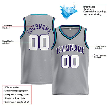 Custom Stitched Basketball Jersey for Men, Women And Kids Gray-Purple-White
