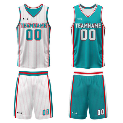 Custom White Cyan Red Reversible Basketball Suit for Adults and Kids Personalized Jersey